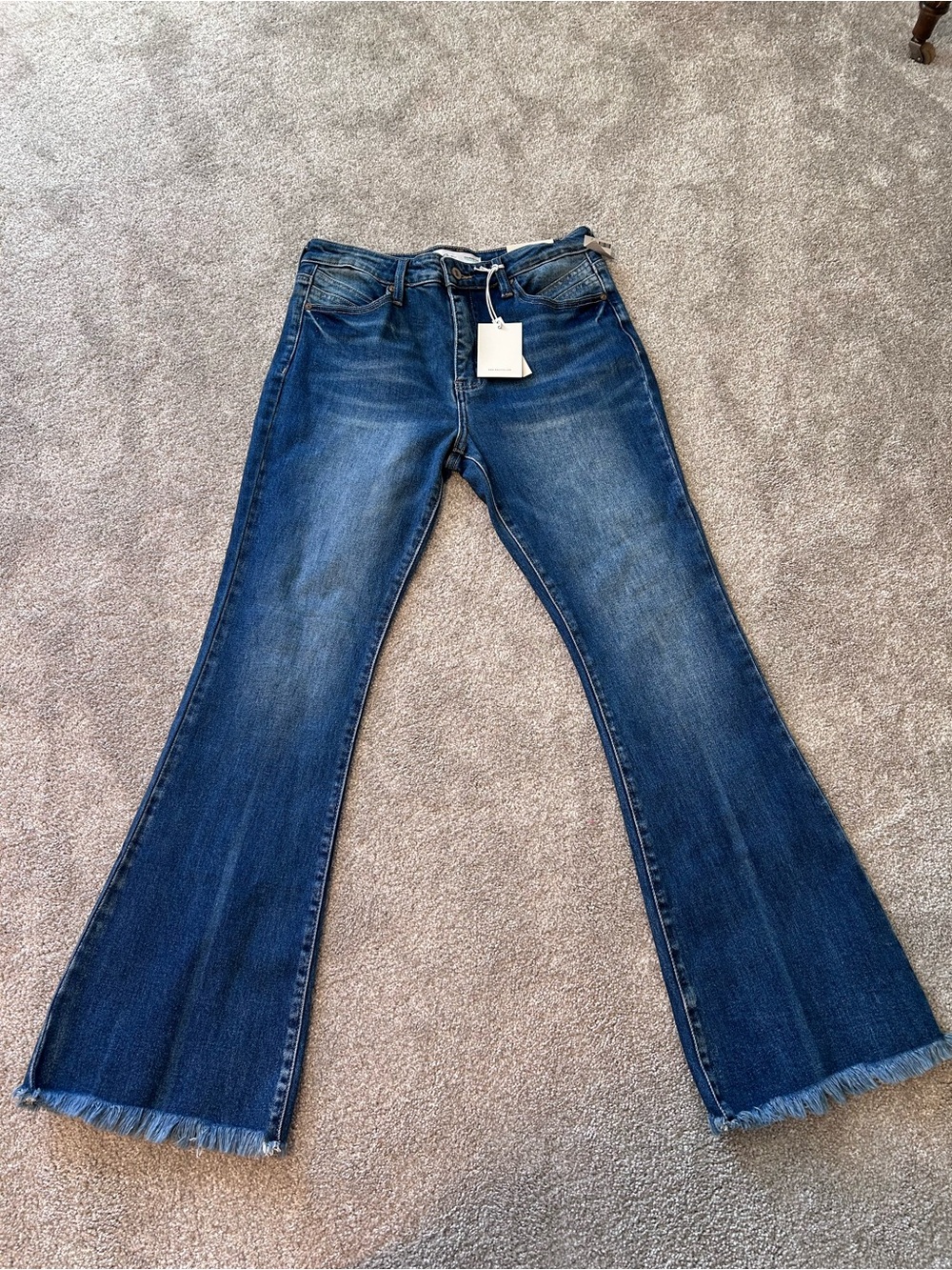 NWT KanCan Maurices High Rise Flare Fringe Hem Boho Western Style Denim Dark